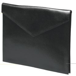 Genius leather, gusseted main pocket, holds A4 size document, top triangle flap closure