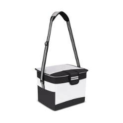 Features include: Water Proof Cooler Box, PVC outer fabric, Stripe webbing adjustable strap, Padded shoulder,  protector on strap, Inside plastic compartment lid, Piping design detail, Black and grey colour block detail, 12 litre capacity, PVC