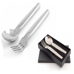 Salad server spoon and fork made from polished stainless steel