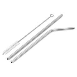Straight straw, curved straw and brush cleaner in pouch