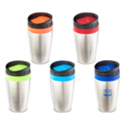 Enjoy your hot drink in style with these funky and modern travel mugs. Each mug features a Thermo tumbler with stainless steel outer and PP inner, secure screw lid and a large thumb slide drink seal, 300ml capacity, Packaged in a stylish gift box, Due to Health and Safety Regulations we cannot accept sample returns of this item