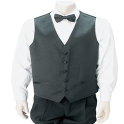 Single breasted, 5 button, satin front, lined back with buckle and tie