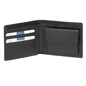 Black Nappa leather Men's Wallet with banknote section, credit card pockets, coin pocket, in gift box