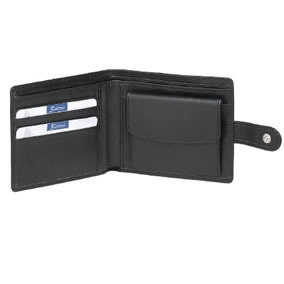 Black Nappa leather Men's Wallet with banknote section, credit card pockets, coin pocket, tab closure, in gift box