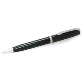 Twist action metal Ballpen with etched block barrel design, Parker type refill - black ink, supplied in luxury Bettoni box