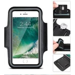 Arm band with clear pouch for phone, reflective strip and clip.