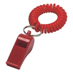 Plastic whistle, spiral wrist strap , metal ring