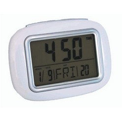 White digital LCD alarm clock with calendar, thermometer and luminous light (batteries not included)