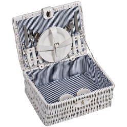 Picnic set for 2 in a white finish. Set includes:2xplates, cups, forks, knifes and spoons