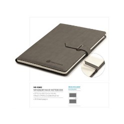 A stunning maxi size notebook with a stitch accent border. Includes a strap closure and has 104 lined pages, Thermo PU & simulated leather  27.3 ( l ) x 19.5 ( w ) x 1.4 ( h ). Excludes pen.