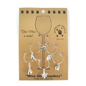 4 Bead wine charm set on card, Wine Route – Wine Glass Charm (Available in beaded form)