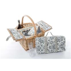 A lovely modern picnic basket for 2 persons with two openings for wine or beverages.  Basket available in white or natural wicker.