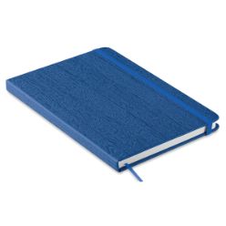 A5 Notebook with wooden pattern effect on soft PU cover 80 lined pages includes pen loop and has elastic closure band