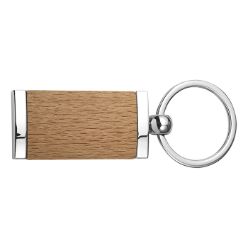 Wooden keychain with metal trim