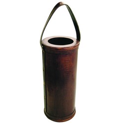 Wooden single bottle holder with leather strap