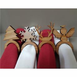 Xmas napkin rings set 4 different shapes wood Xmas napkin rings set 4 different shapes wood
