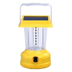 Yellow rechargeable lantern with 28 super bright LED bulbs (recharges with solar power or main charger cable and car charger)