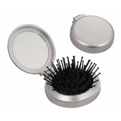 silver compact folding brush and mirror
